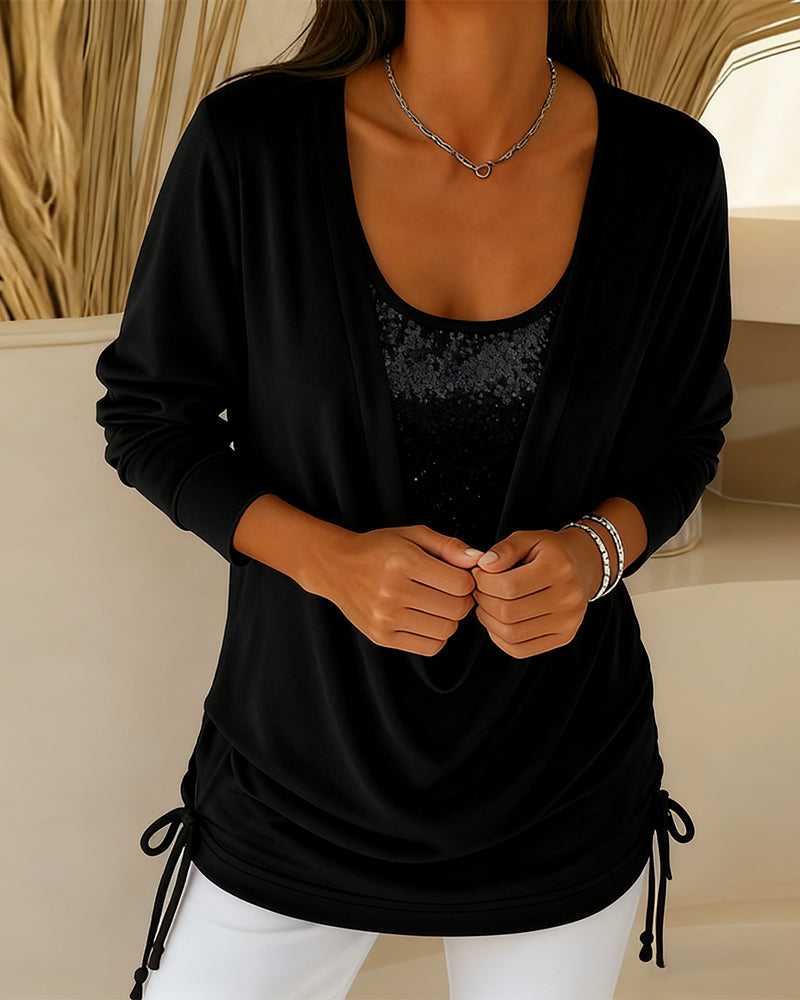 Nari - Efecto Top de Lentejuelas Bicolor Dos en Uno