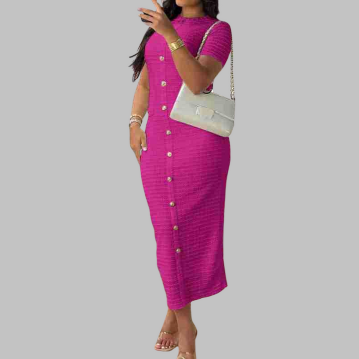 REGAN™ - Elegant Round Neck Fake Button Dress