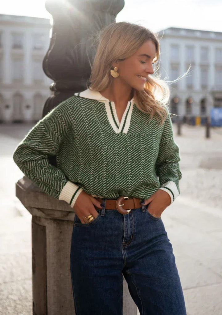 Liora | Green V-Neck Sweater