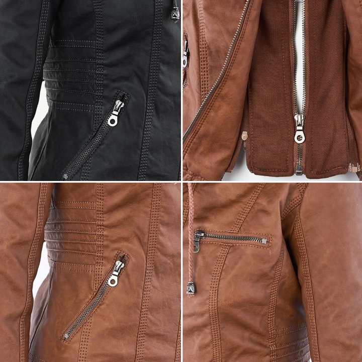 Elora | Chic Hooded Leather Jacket