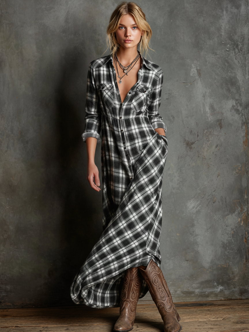 KENSINGTON ROW™ – Plaid Shirt Maxi Dress