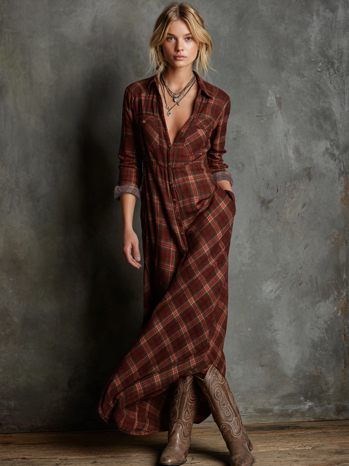 KENSINGTON ROW™ – Plaid Shirt Maxi Dress
