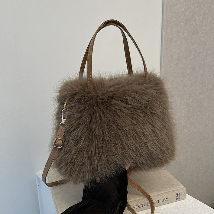 LIZZIE™ – Stylish Faux Fur Mini Handbag with Handle & Strap