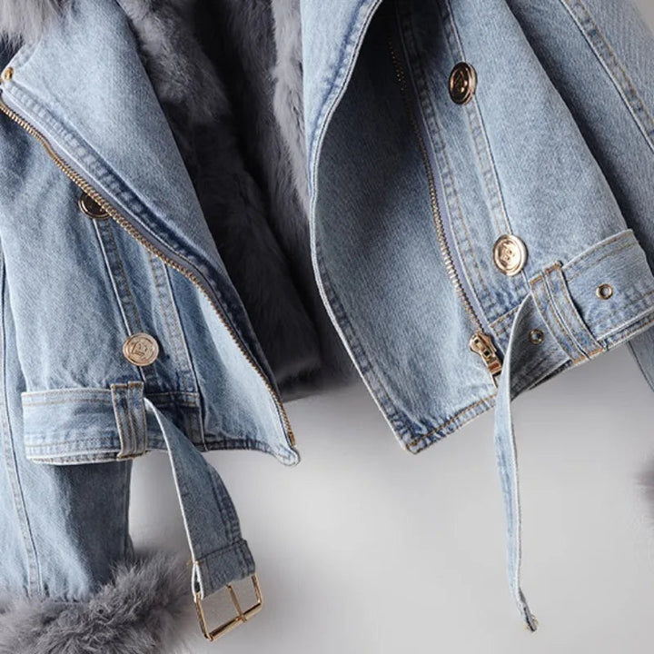 Denim Jacket with Fur Lining | Short Model with Collar