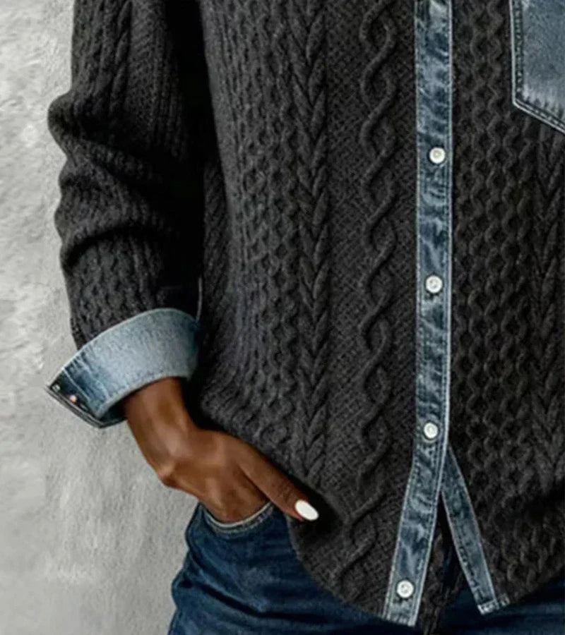 Paloma | Top de Punto Patchwork con Detalles de Denim