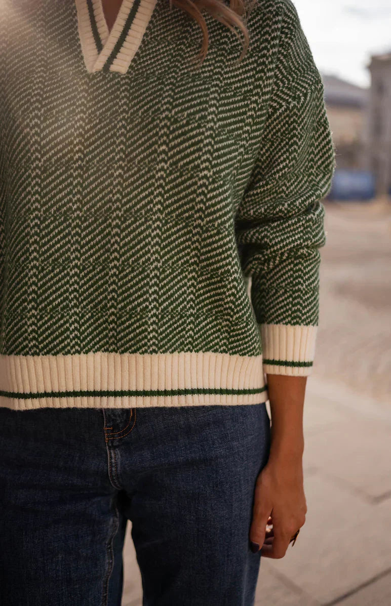 Liora | Green V-Neck Sweater