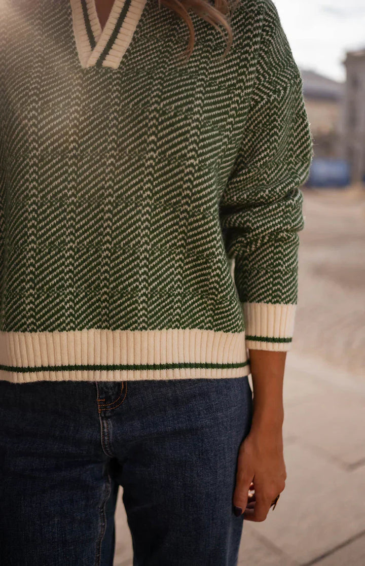 Liora | Green V-Neck Sweater