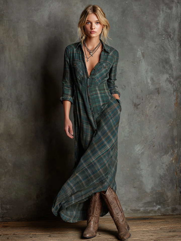 KENSINGTON ROW™ – Plaid Shirt Maxi Dress