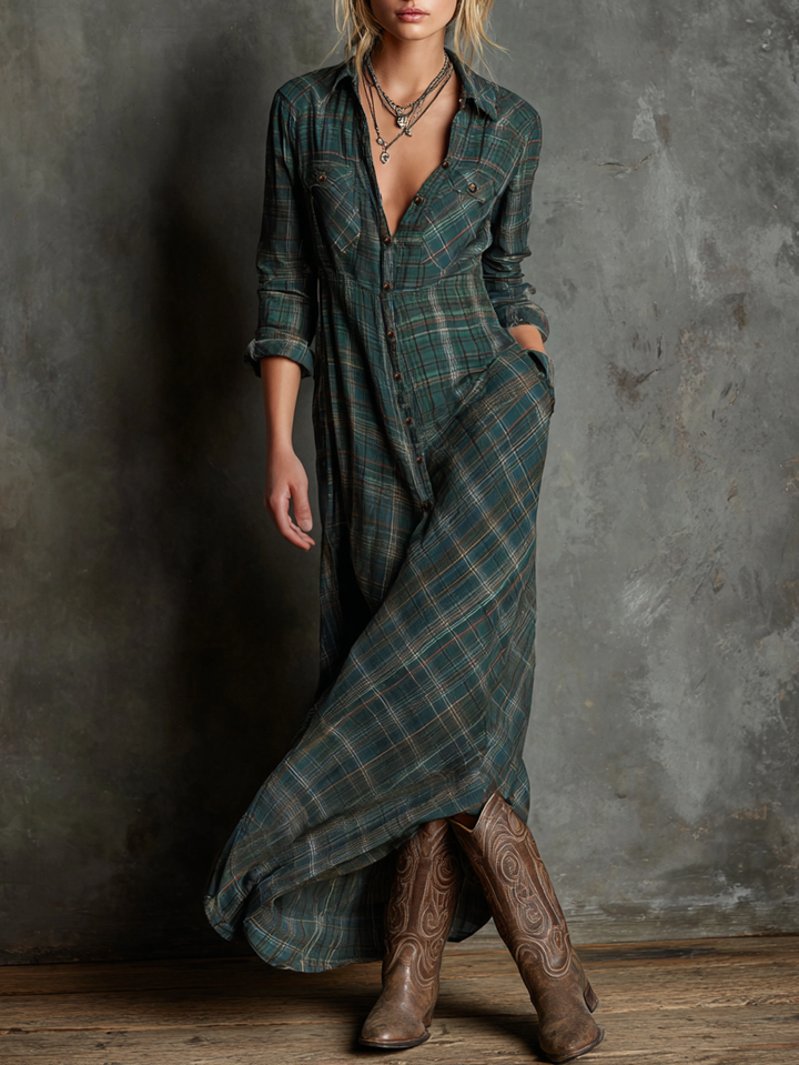 KENSINGTON ROW™ – Plaid Shirt Maxi Dress