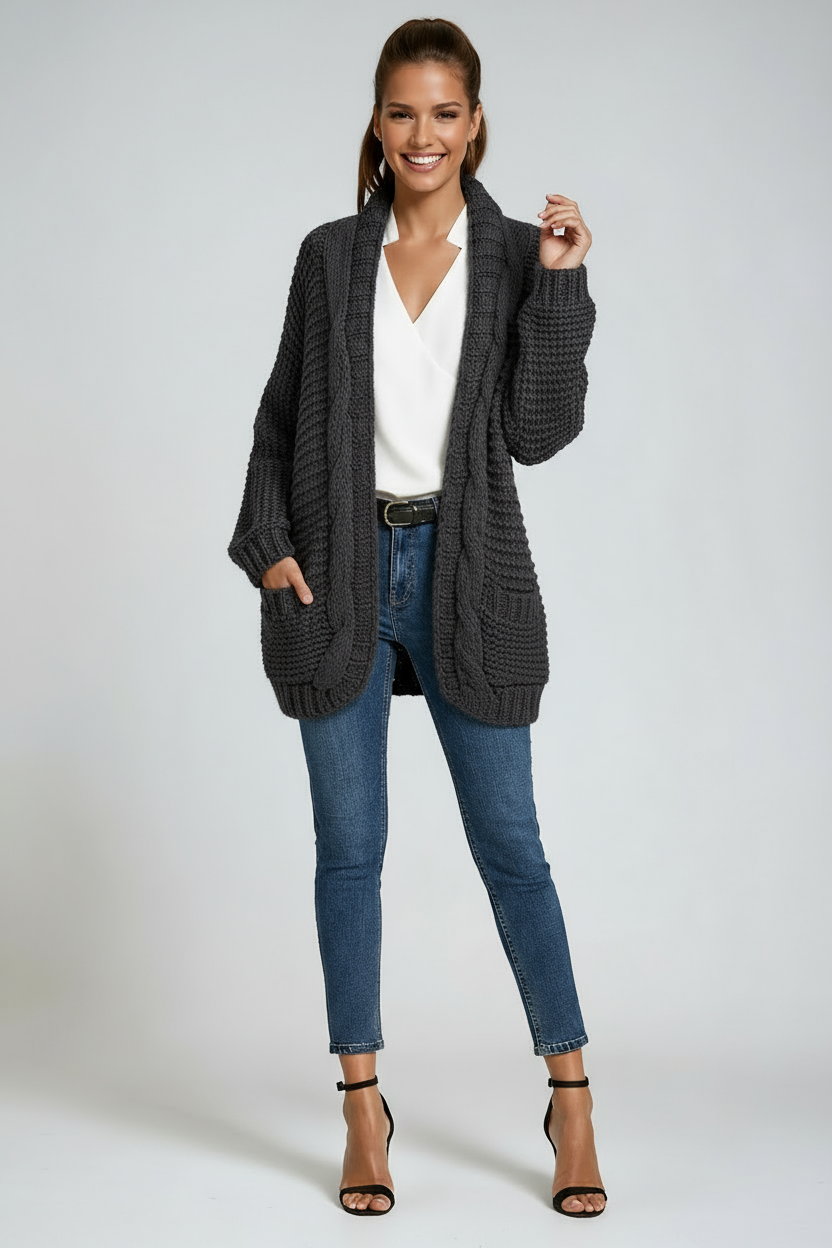 Women's Long Sleeve Cardigan | Knitted with Pockets